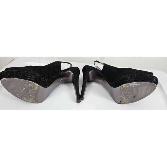 Adrianna Papell Womens Size 7 Black Glitter Peep Toe Slingback High Heels 4.5" - Picture 11 of 16